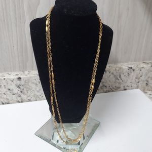 Vintage Crown Trifari Necklace Gold Tone Interwoven Chain Beaded Station 25"